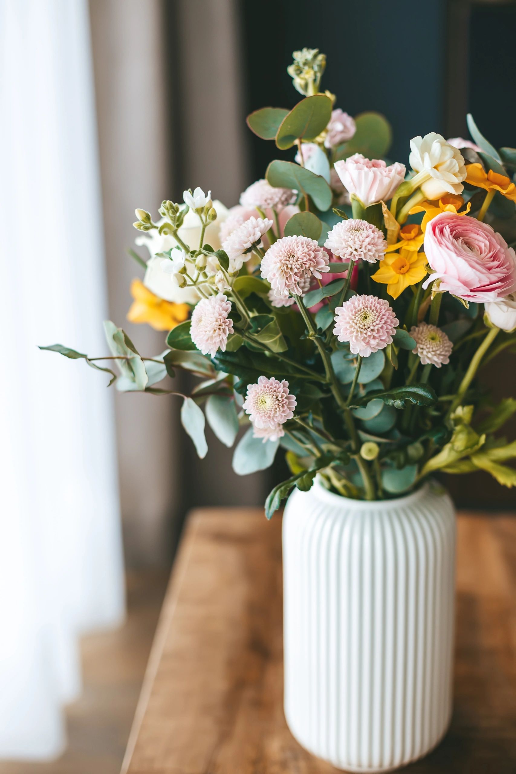 A vibrant bouquet of mixed flowers.